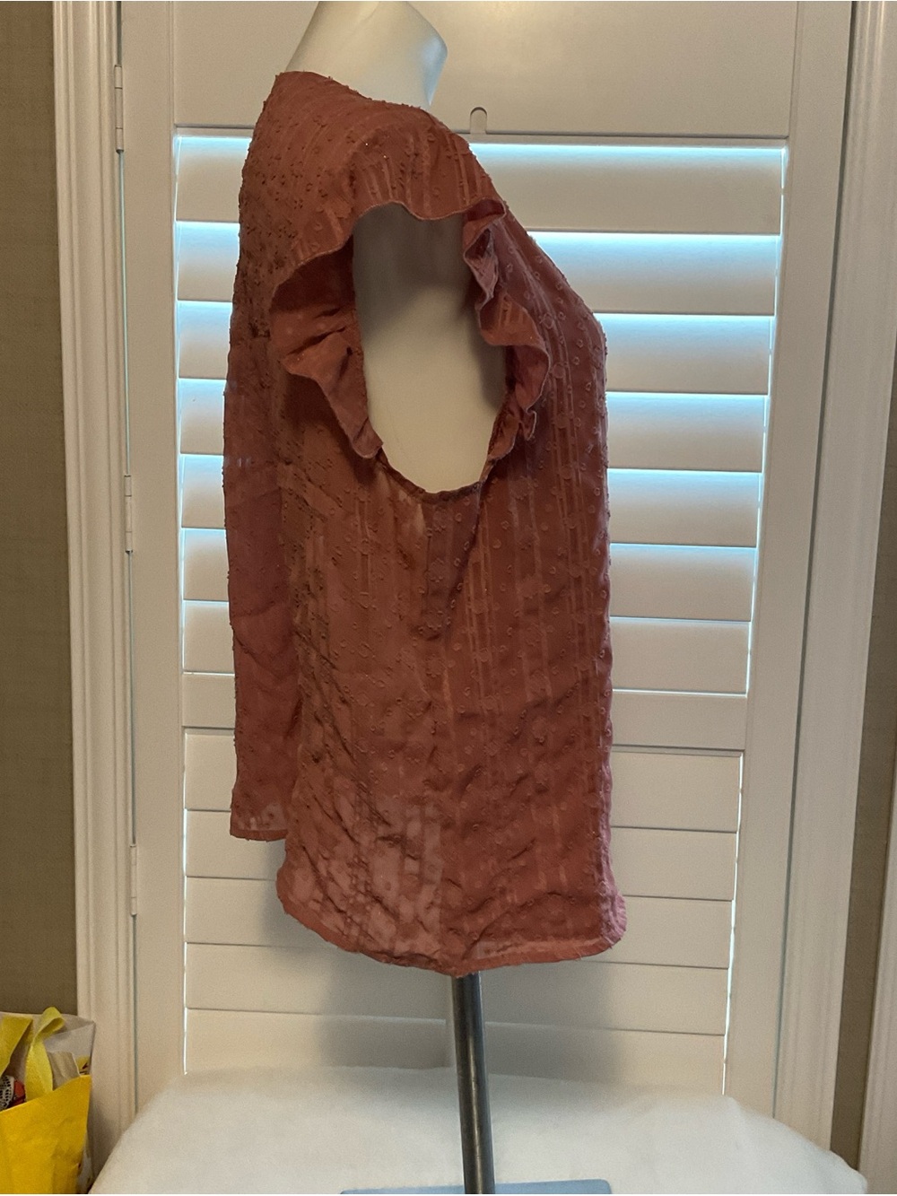SHEIN Rust Ruffle Sleeve V-Neck Blouse - Picture 3 of 7